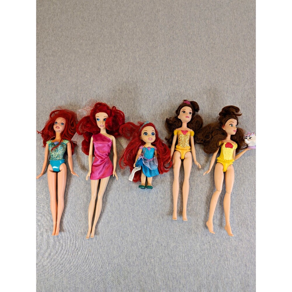 Lot of 5 Disney Princess Barbies Ariel Belle Singing Belle